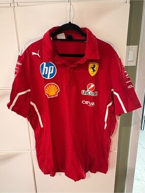 Ferrari Red Team Polo with White Accents and Sponsor Patches